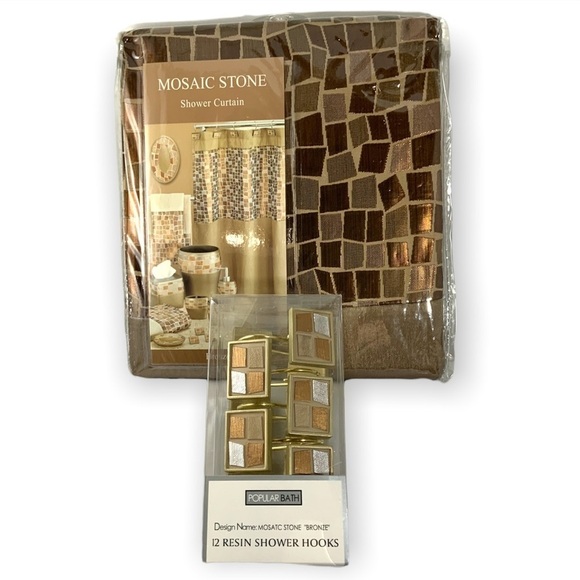 Mosaic Bathroom Set Curtain Hooks Soap Dispenser Toothbrush Holder 4 PC Set - Picture 14 of 15